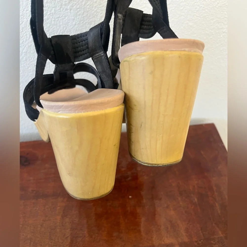 Dr. Scholl's Faux Wood Black Chunky Platform Heeled Blossom Boho Sandal Sz 11